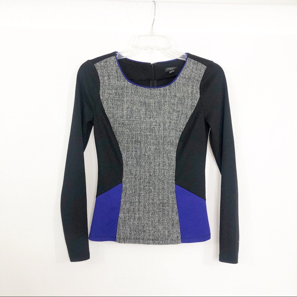 Ann Taylor Career Knit Long Sleeve Top, Size XXS Petite, Purple Black